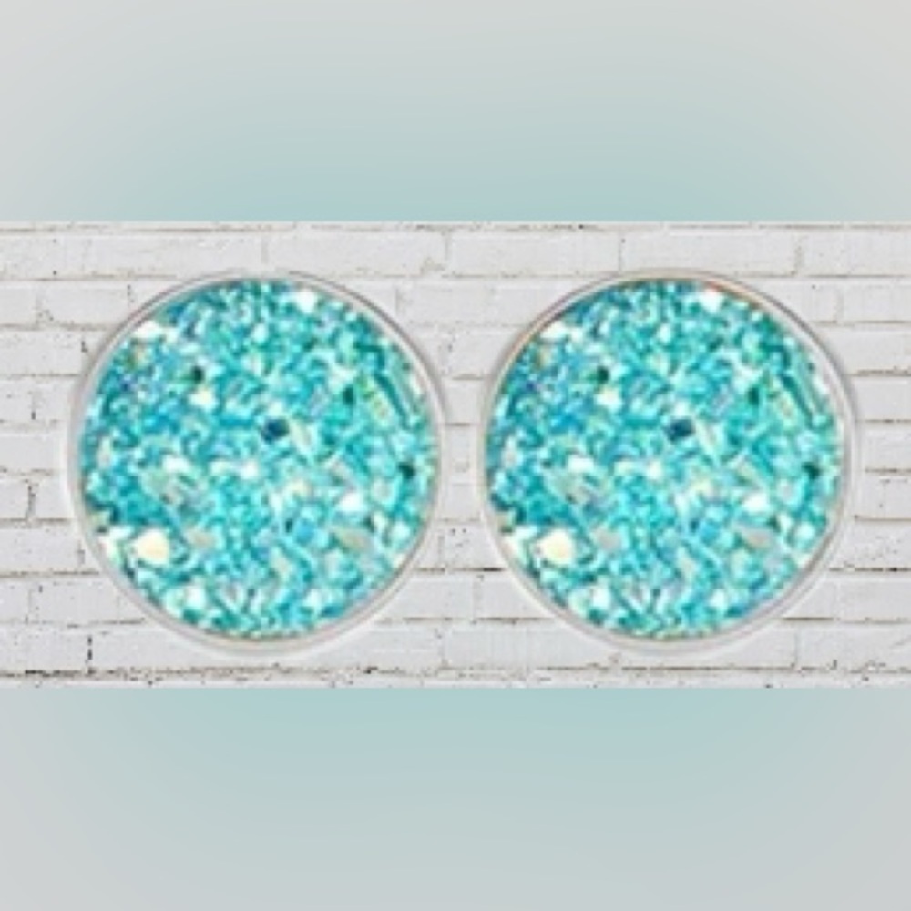 Light Blue Stud Stainless Steel Druzy Studs Earrings 10mm